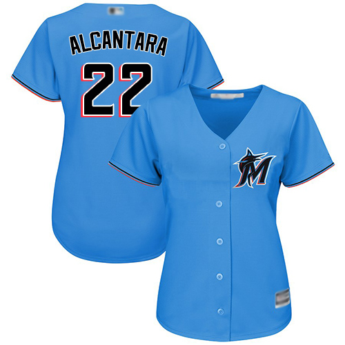 Marlins #22 Sandy Alcantara Blue Alternate Women's Stitched MLB Jersey